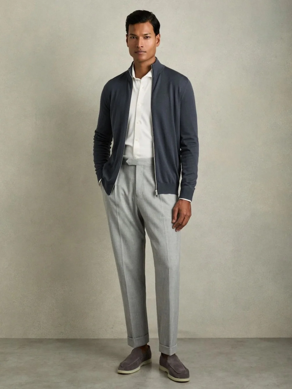 UNTUCKIT Men's Small Charcoal‎ Gray Full-Zip Merino Wool Cardigan